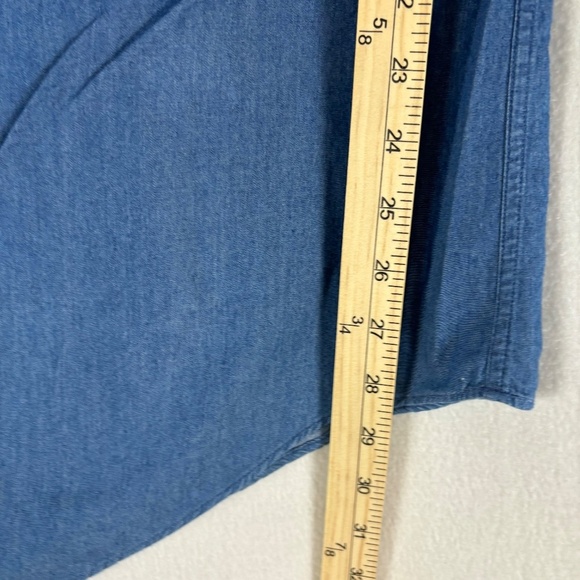 Lands’ End Button Down Denim Shirt Soft, Oxford Collar, Mid Blue - Picture 10 of 11